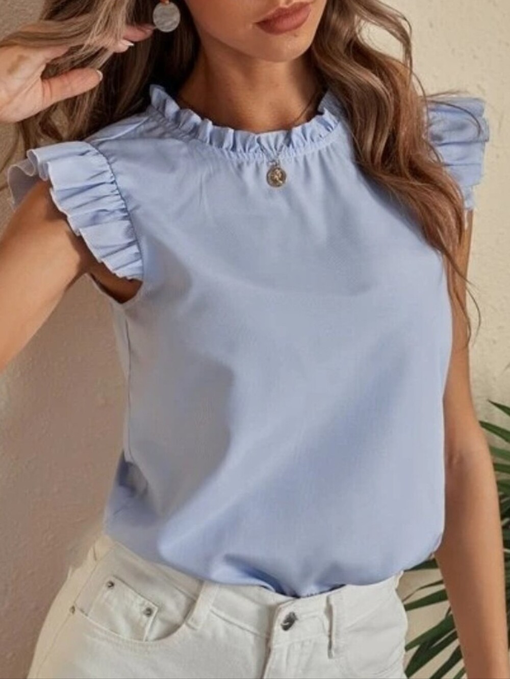 Express Pastel Blue Ruffle Sleeve Blouse
